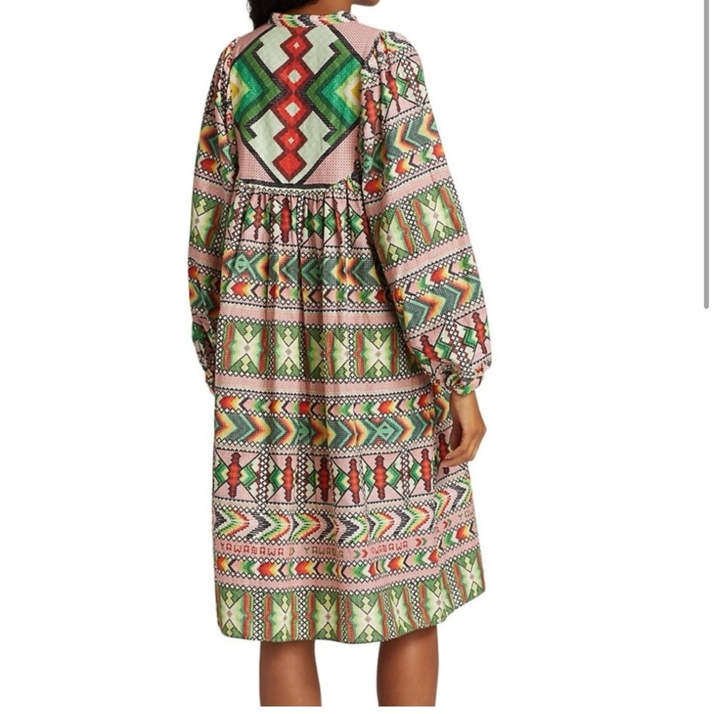 Farm Rio Dress Small S Anthropologie Amulet Midi Tassel Yawanawa Linen - Picture 2 of 12